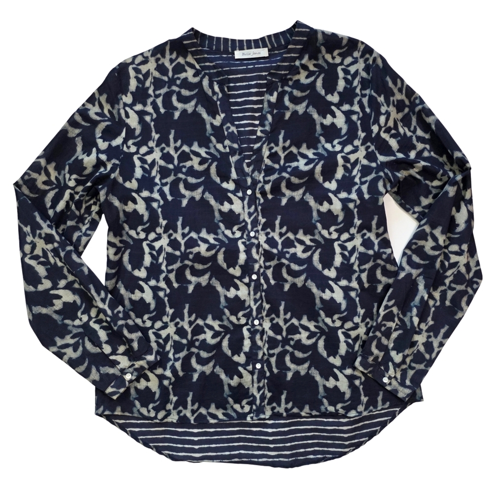 Bella Jones Batik Print Blouse 100% Cotton  Navy Blue | Size T3 (Large)